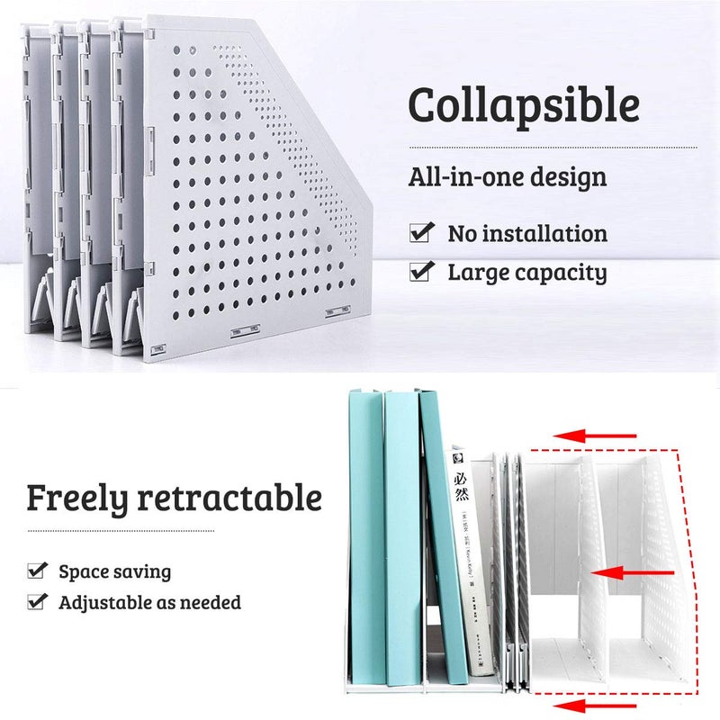 SAYEEC Desktop Collapsible File Magazine Folder Holder 4 Compartment Plastic Hollow Documents Foldable Organizer Files Cabinet Shelf Frames Dividers Rack Display and Storage - Image 3